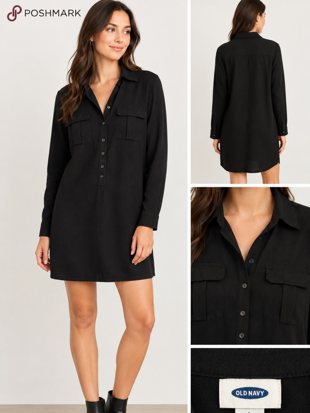 Old Navy Black Button-Up Shirt Dress
